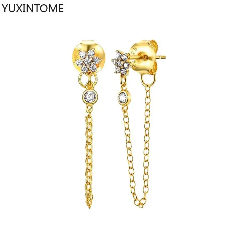 Women's 925 Silver Crystal Tassel Stud Earrings