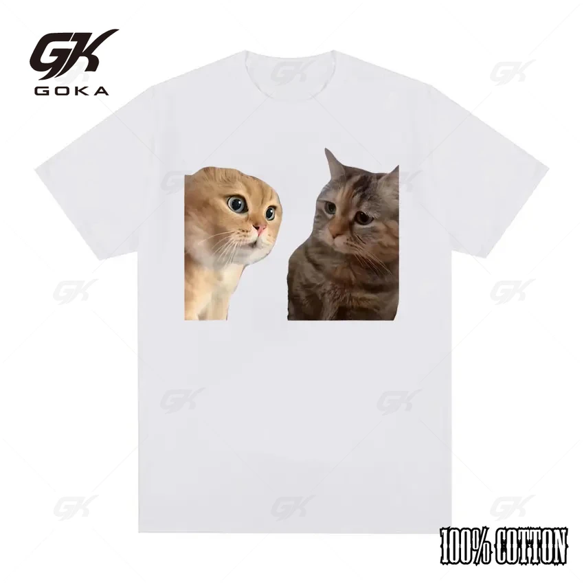 Funny Cute Cats Talking Meme Graphic T-shirts Men Women Fashion Short Sleeve T Shirt Casual 100% Cotton Oversized T-shirt