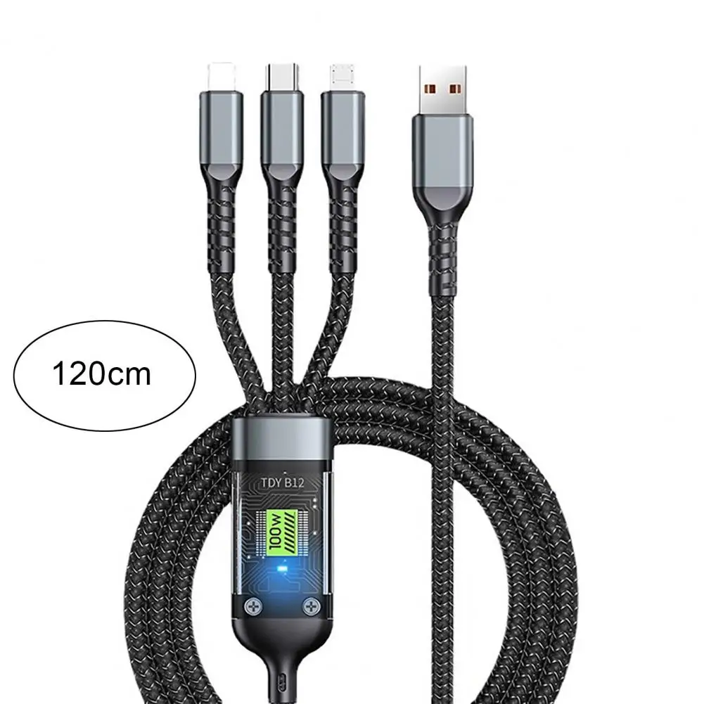 Three-in-one Charging Cable 100w Fast Charging Cable Multi Charger Cord with Type-c Micro Usb Connectors Nylon Braided for Cell