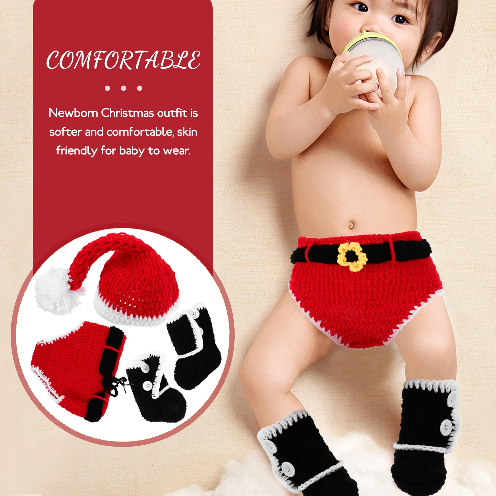 

1 set Christmas Clothes Set Baby Boy Girl Outfit Newborn Photoshoot Prop Soft Acrylic Material Comfortable Warm Handmade Costume