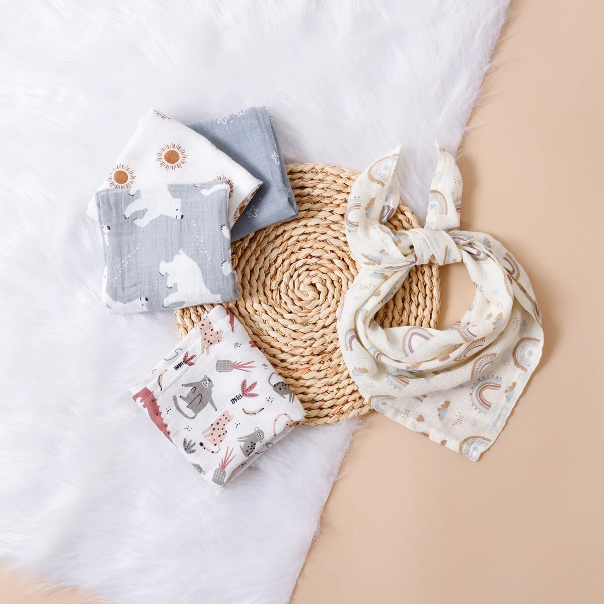Kangobaby # Mein weiches Leben # Neues 5-teiliges Set, multifunktionales Baby-Musselin-Lätzchen, Neugeborenen-Decke, atmungsaktiver Kinderschal, 60 x 60 cm – Detail 3