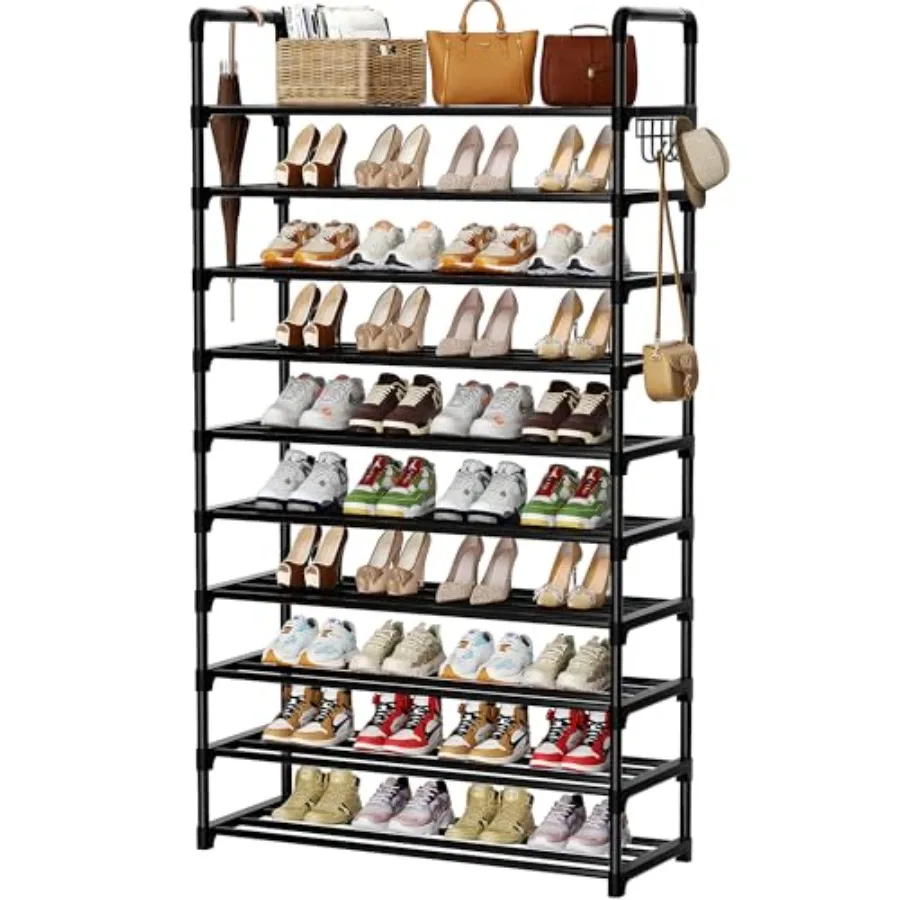 

Shoe Rack 10 Tier Shoe Storage Organizer with Hooks Fit 40-45 Pairs Shoes Tall Shoe Shelf for Closet Entryway Hallway Garage Be