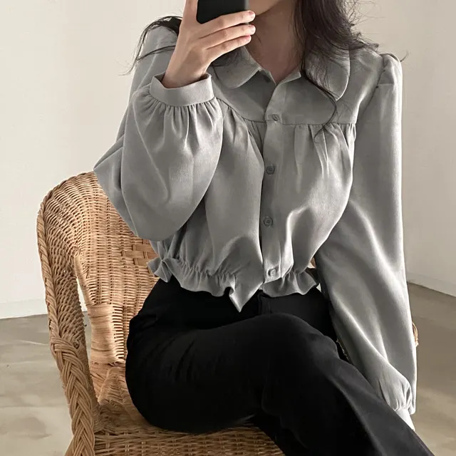 Camicetta Bubble Sve da donna Sweet Chic Coreano Sle ort irt Orlo in pizzo floreale Versatile dimagrante per donna taglie forti