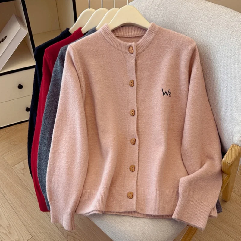 

Seoulish 2025 Autumn Winter Letter Print Vintage Single Breasted Women's Knitted Sweaters Long Sleeve Loose Cardigan Top Female