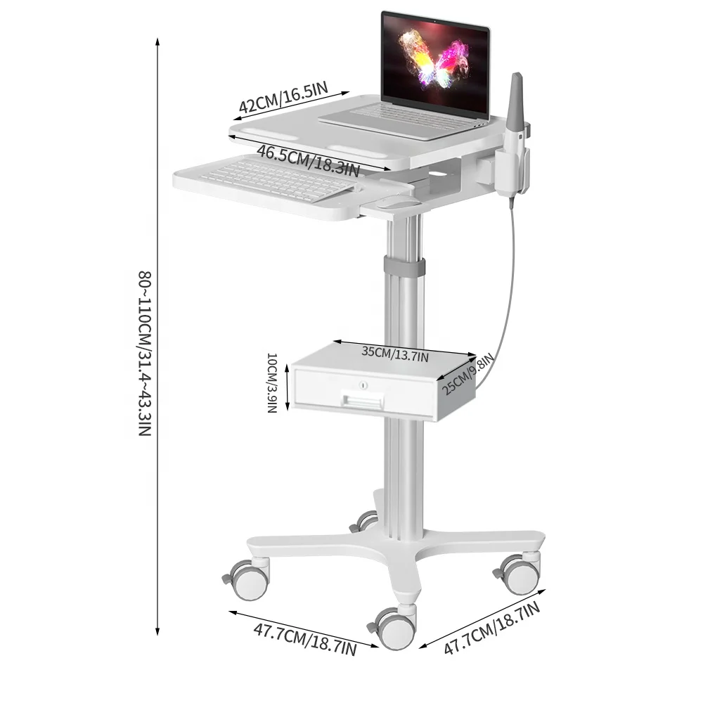 Carro de enfermería móvil para ordenador portátil, escáner Oral de clínica hospitalaria de aleación de aluminio de aviación de plástico ABS