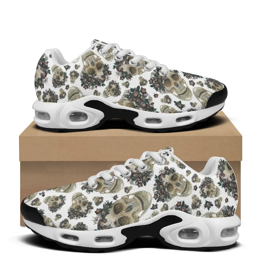 

Brown skull print casual air-cushioned shoes breathable mesh upper athletic sneakers for man and woman sport shoes