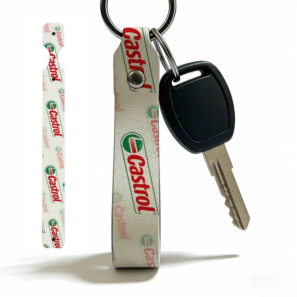

Castrol PU Leather Motorcycle Keychain Universal Motorbike Key Ring Holder For Riders Men Gift