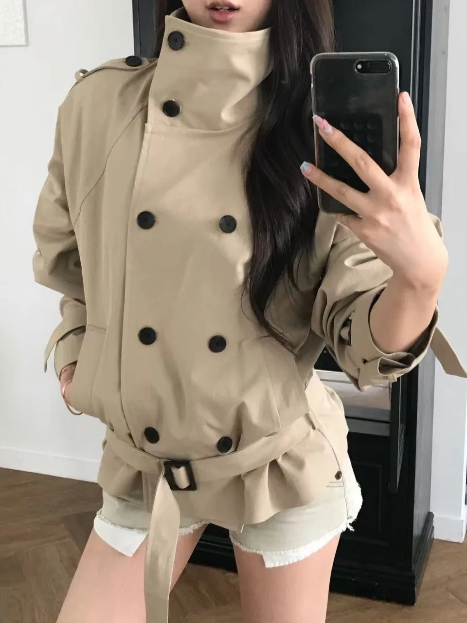 Fall 2026 New Design Short Double-Row Button Stand-Collar Women's Windbreaker Jacket Sweet And Salty Style Outerwear
