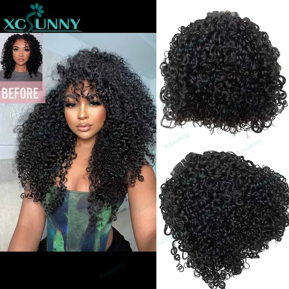 Seamless PU Clip em extensões de cabelo, Jerry Curly, Clip Ins cabelo humano, preto natural, trama clássica