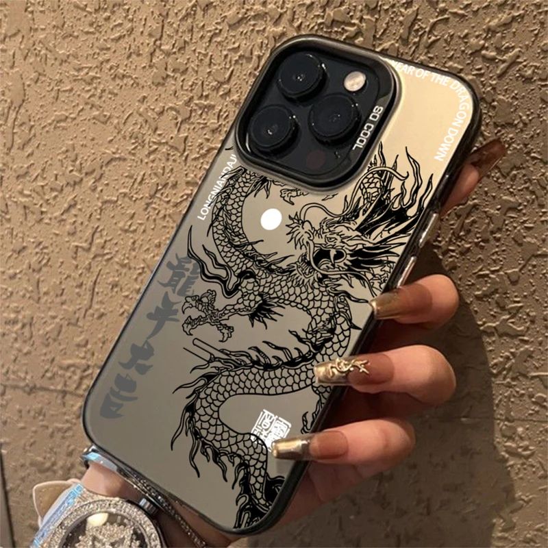 Luxe Dragon Totem Anti-Drop Armour Case Voor Iphone 15 Pro Max 15 14 13 12 11 Pro Xr Xs 7 8 Plus Lens Beschermend Plating Cover