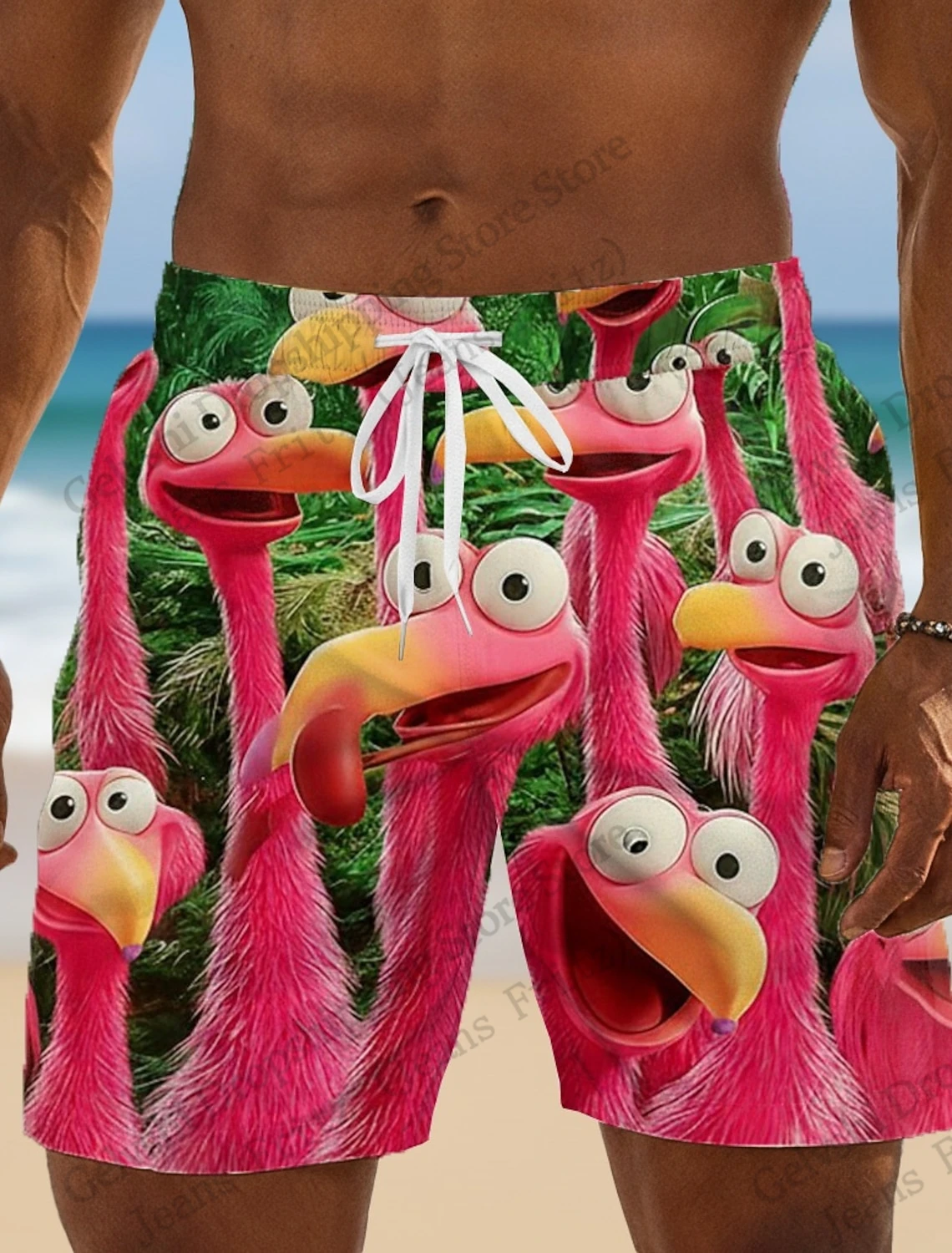 Men's Board Shorts Men's Short Flamingo Bird Cartoon Animals 3d Hawaiian Beach Short Swim Trunk Swimsuit Sports Pant Boy Briefs