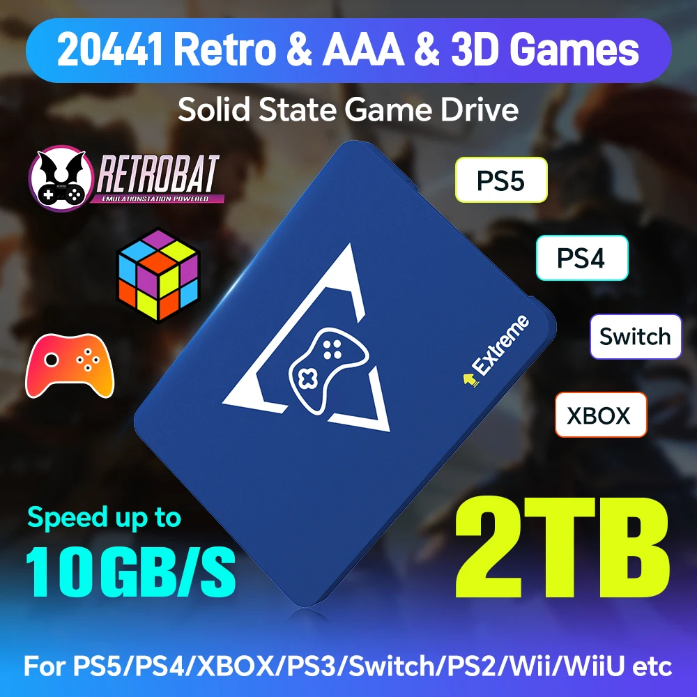 

New 2TB Play Zone Game SSD with 20441 Games 3 System in 1 Retro Game Console 80+ Emulators for PS5/PS4/XBOX/XBOX ONE/Switch/PS3
