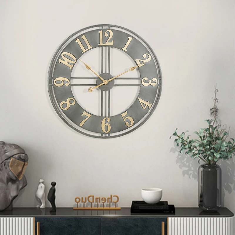 Modern 3D Large Wall Clocks Roman Numerals Retro Round 60cm Metal Iron Accurate Silent Nordic Hanging Ornament Living Room Decor