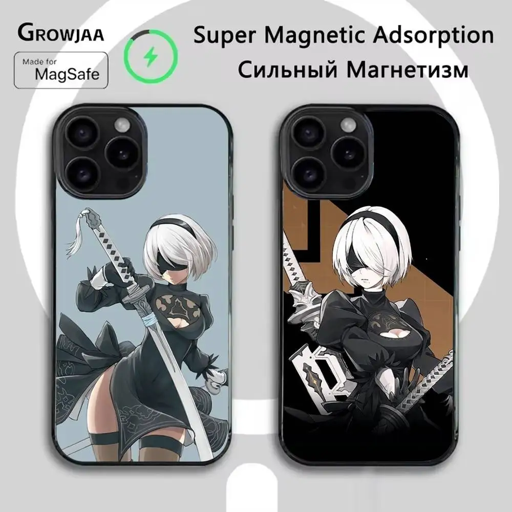 

N-NieR A-Automata 2B Phone Case For iPhone 16e,16,15,14,13,12,11,Plus,Pro,Max,Mini Magsafe Magnetic Wireless Charging