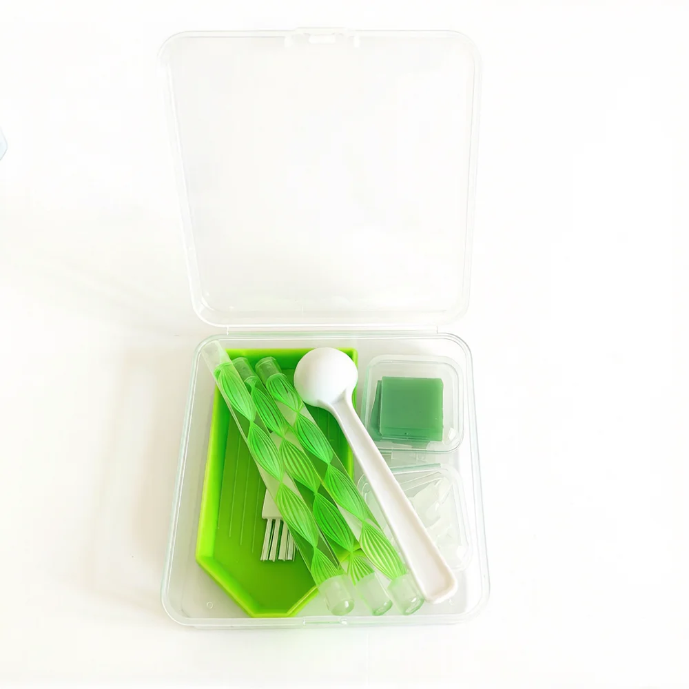 DIY Diamantmalerei Werkzeugset 4-Farben-Aufbewahrungsbox mit Tablett Wachs-Pinzetten-Stift-Set 5D Diamant-Stickerei Zubehör Bastelwerkzeuge – Detail 7