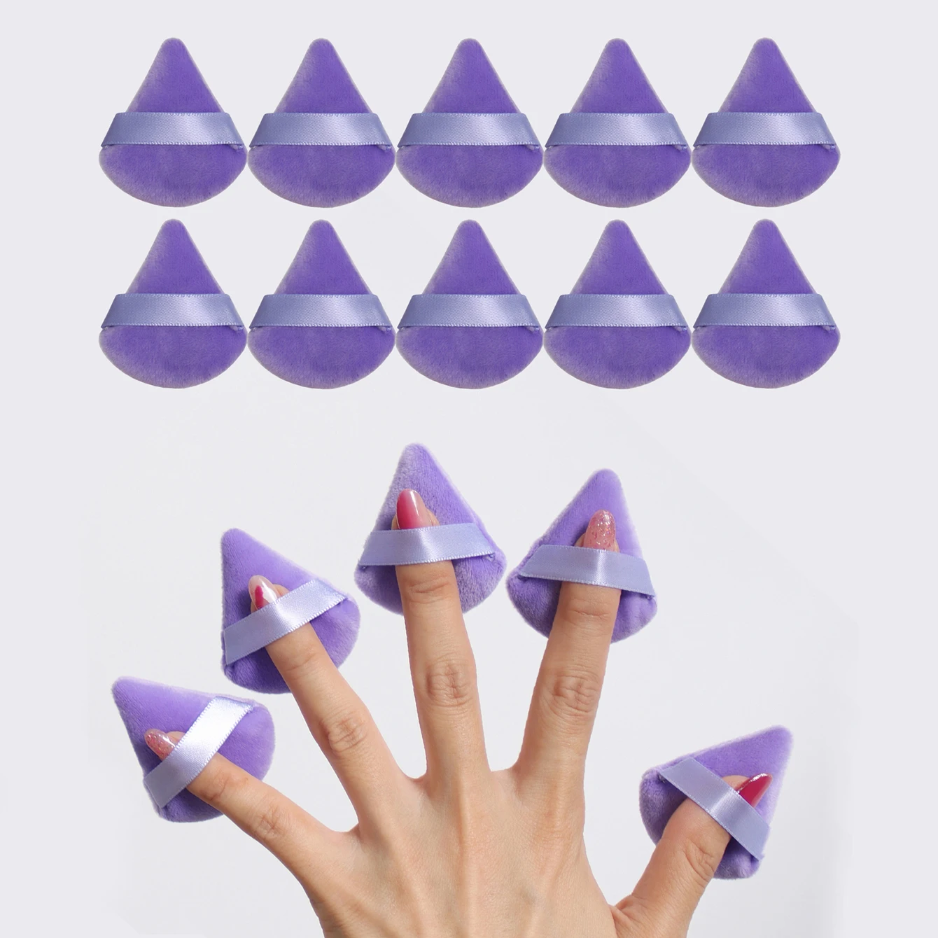 10 stuks mini driehoekige fluwelen poederdonsjes, zachte make-up blender sponzen voor gezichtscontouren, ogen en hoeken