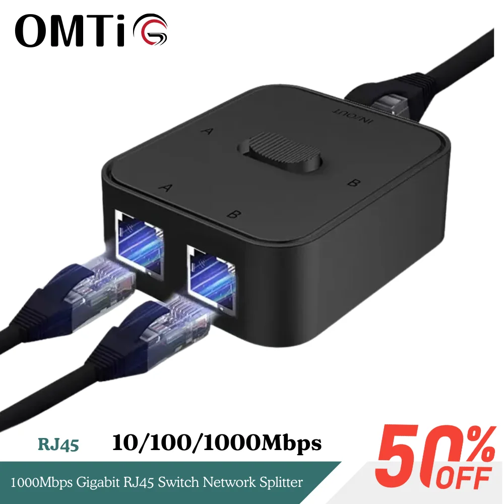 OMTiG Port 1000Mbps Gigabit RJ45 Switch Network Splitter Cable Extender Selector Power Free 2 Way Adapter Connector