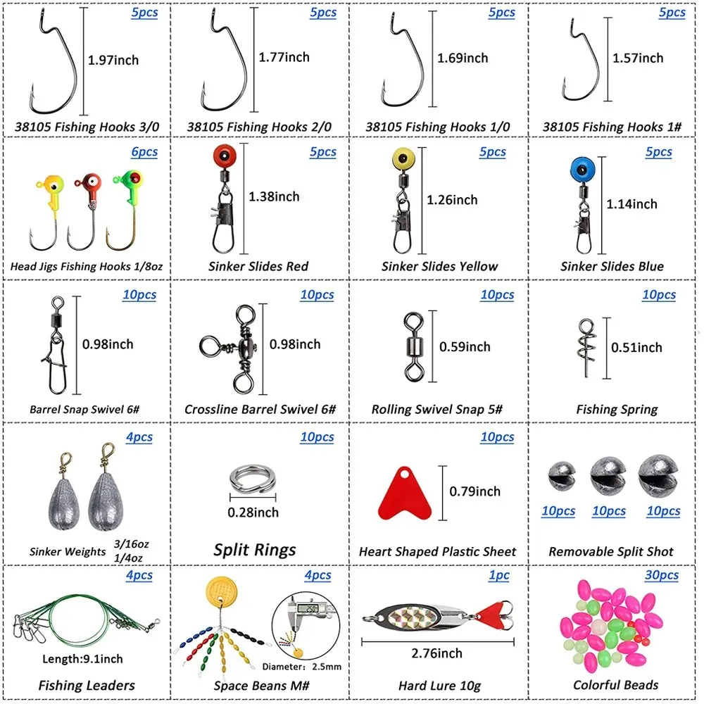 174Pcs/Box Fishing Accessories Tackle Kit With Jig Worm Hooks Sinker Weights Swivels Snaps Split Rings For Freshwater Saltwater