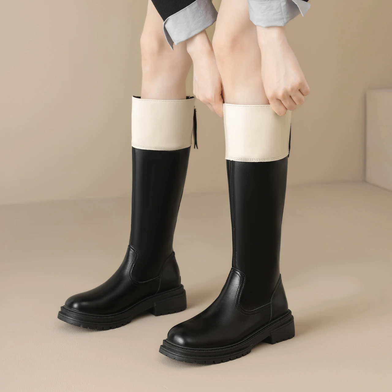 جديد الخريف أحذية رعاة البقر للنساء موضة الانزلاق على الأنابيب الأحذية الإناث ساحة عالية الكعب الشتاء طويل الماسورة فارس الأحذية النسائية #5