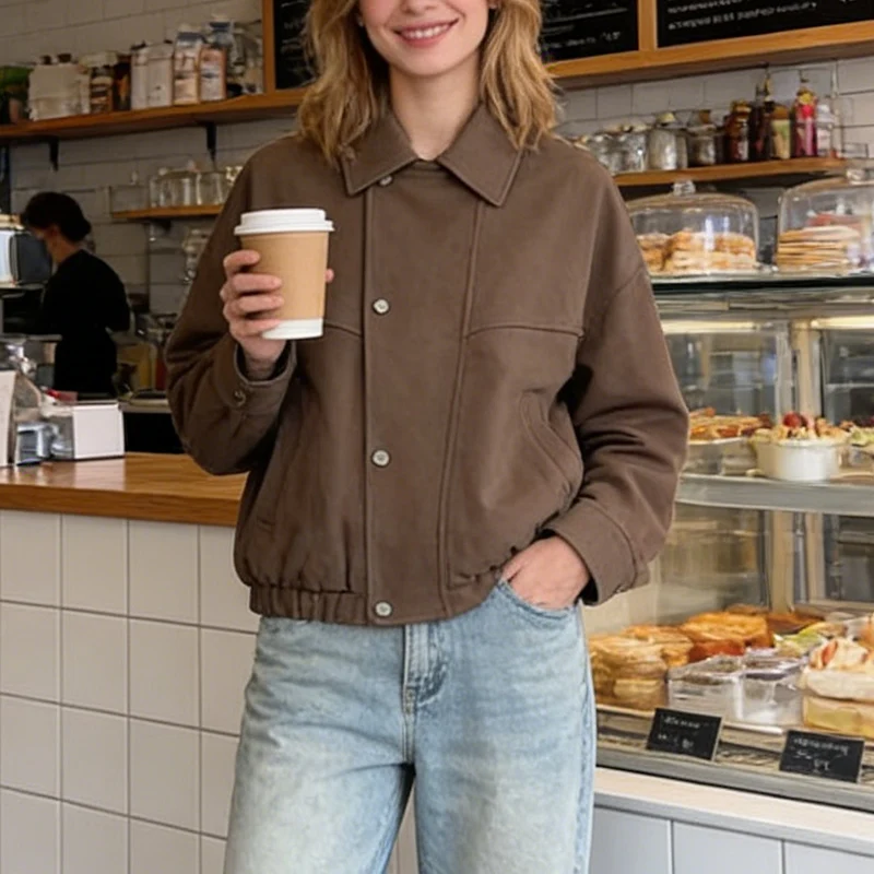 Casual Pendler Pilot Jacke Für Frauen Kerb Einreiher Zipper Lose Herbst Winter Mantel Frauen Winter Mäntel Trafizaran