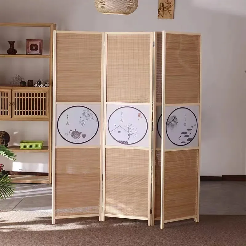 New Chinese Style Folding Screen Partition Solid Wood Bamboo Mobile Room Divider for Shop Entrance Living Room Indoor Simple