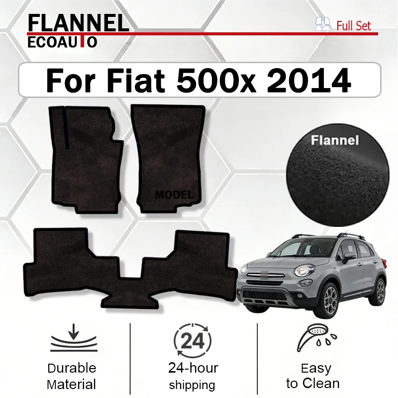 

ECOAUTO Flannel Car Floor Mat For Fiat 500x 2014–present Polyester suede Anti Slip Backing red Binding Trim Edge black