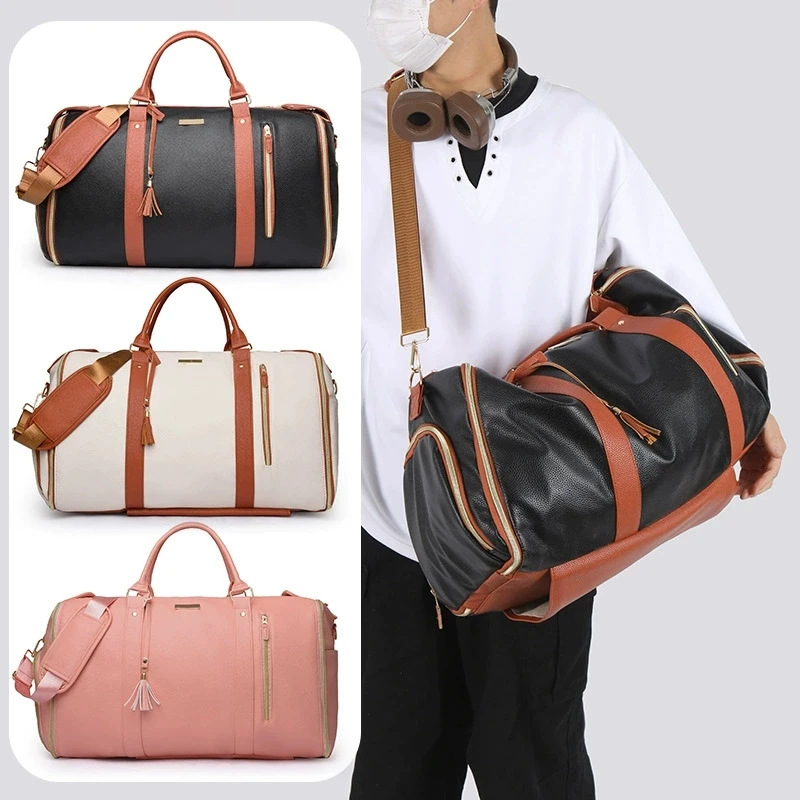 Bolsa de viaje impermeable de PU con gran capacidad, bolso plegable, bolsa de fitness multifuncional, bolsa de traje de separación seca y húmeda, nuevo