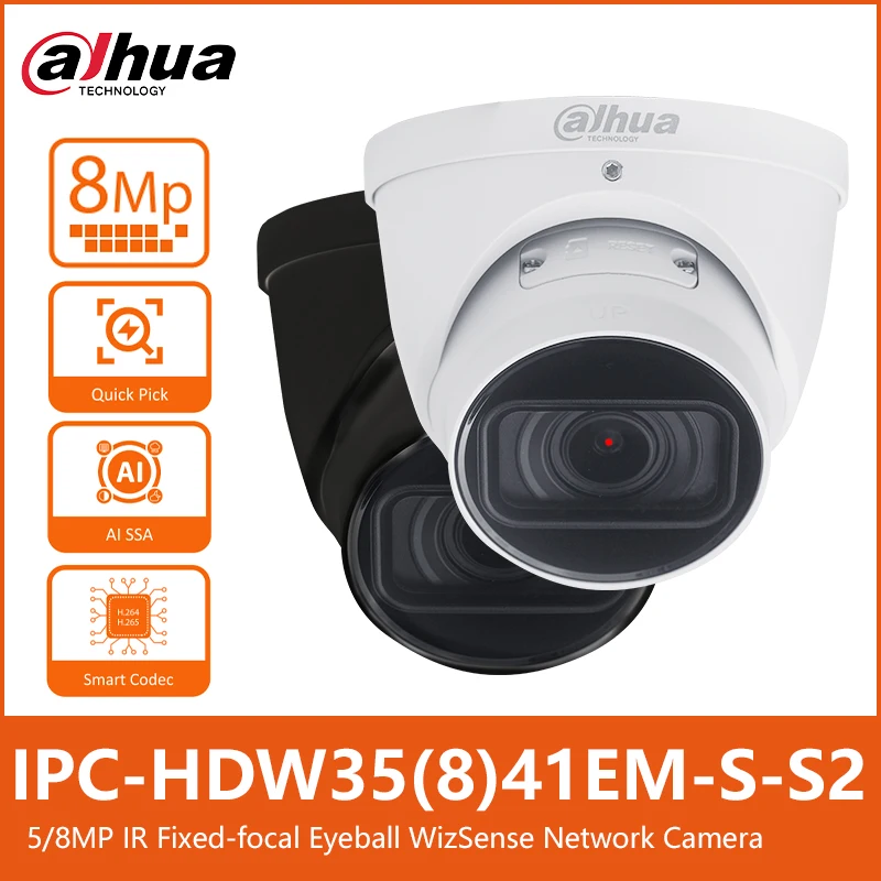 Dahua IPC-HDW3541EM-S-S2 5MP IPC-HDW3841EM-S-S2 4K 8MP IR 30m Eyeball WizSense Network Security Camera Built in MiC&SD Card Slot