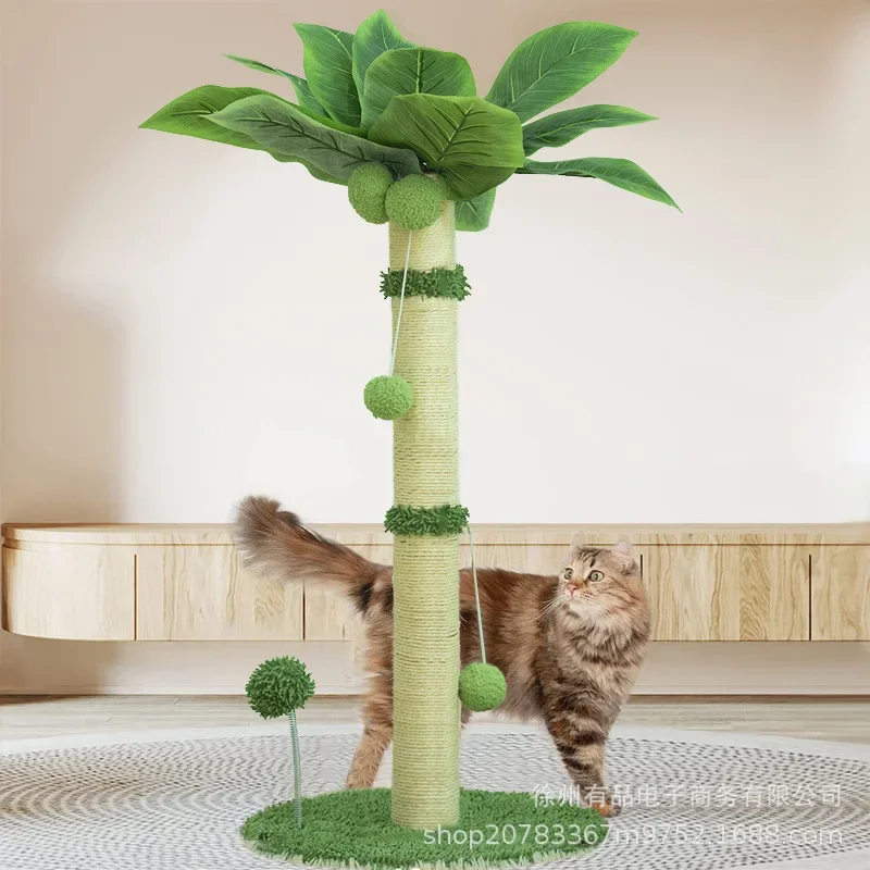 Cat Scratching Post with Hanging Balls Natural Sisal Rope Scratch Post Tree Interactive Wooden Track Ball Toy for Kittens