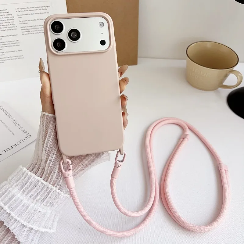 Offizielle Lanyard-Hülle für iPhone 17 Pro Max 14 12 11 13 15 16 Plus 17 Air Shockproof Candy Crossbody Neck Cord Strap Soft Cover – Detail 18