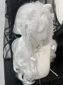 白色蕾絲蝴蝶結貓耳髮箍哥德式頭飾可愛女僕裝角色扮演蘿莉髮飾 8 最佳銷售 白色貓耳朵 - №2