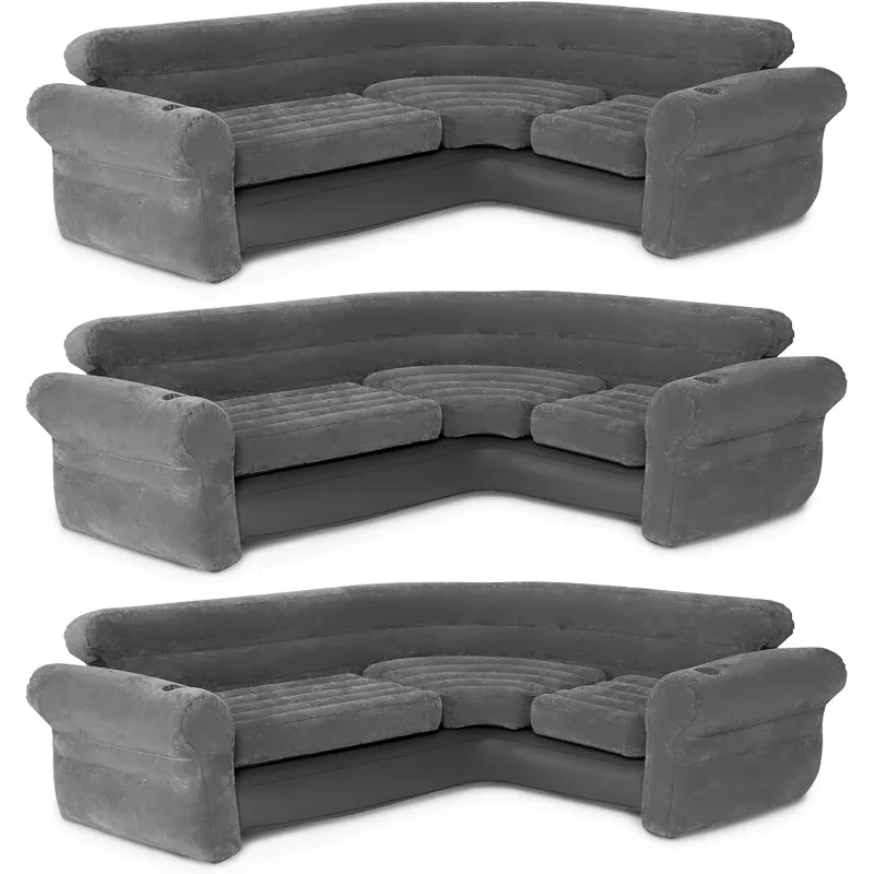 Corner Sofa L-Shaped Inflatable Indoor Relaxing Lounge Sectional Couch with Built-in Cupholders for Home Living Rooms(3 Pack)