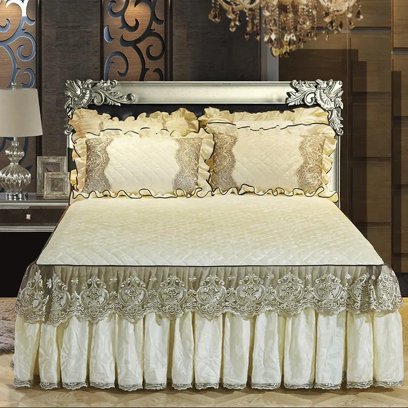 

Crystal Velvet Bed Skirt on The Bed European Style Lace Bed Sheets Queen King Size Bedspreads Luxury Home Textiles