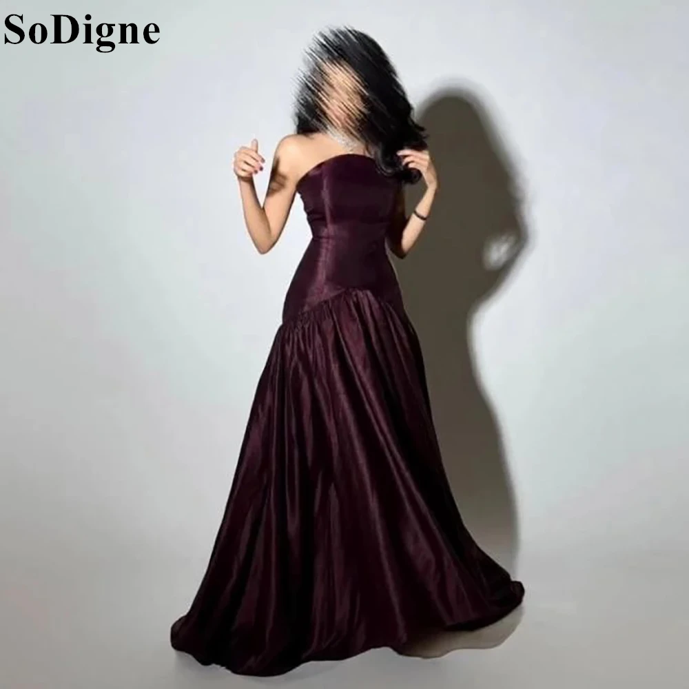 

SoDigne Elegant Burgundy Evening Dresses A-Line Strapless Pleated Sleeveless Simple Party Dress Saudi Arabia Prom Gown Customize