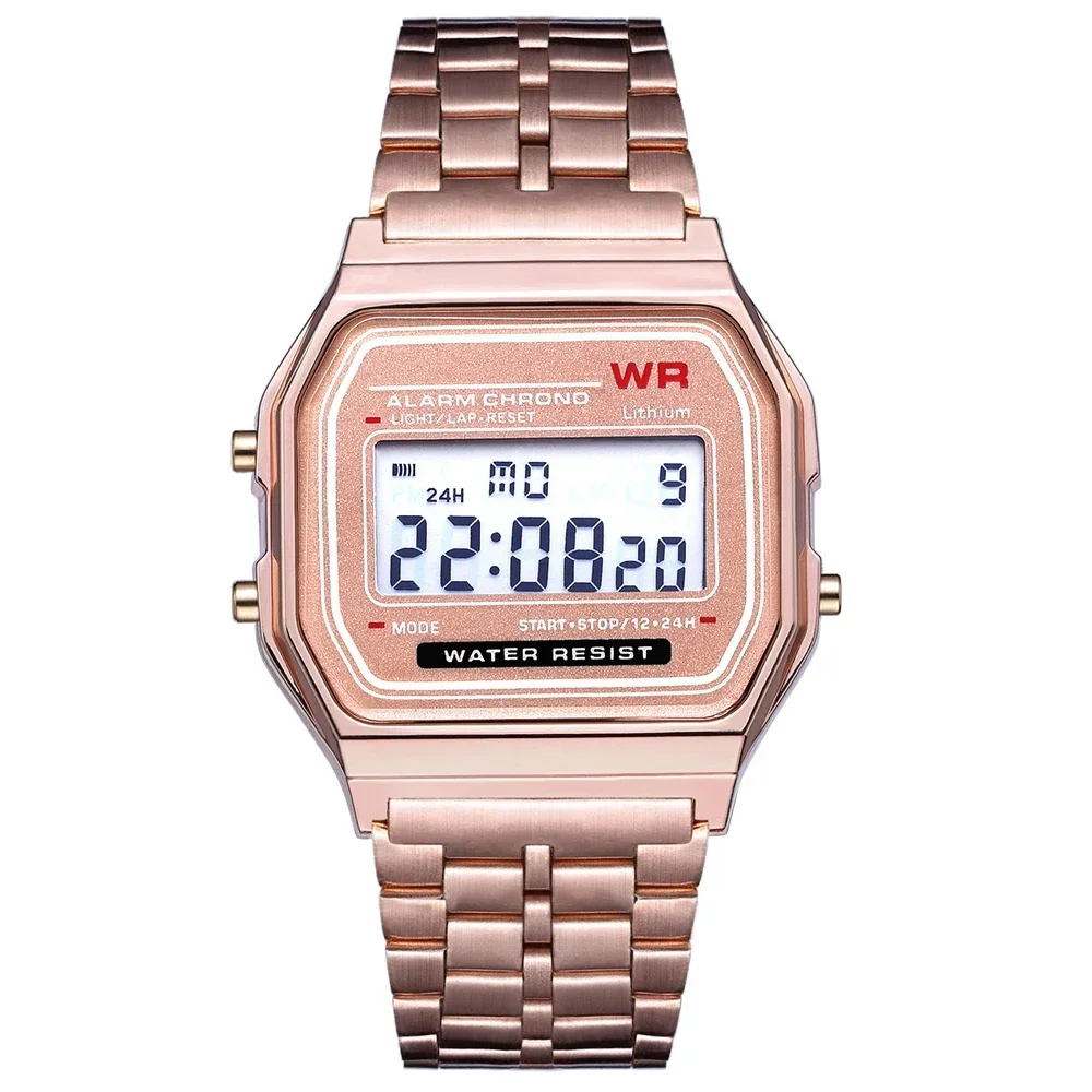 Relojes electrónicos cuadrados Retro Para hombres y mujeres, pantalla Digital, oro rosa, plata, Relojes de pulsera de lujo Para mujeres