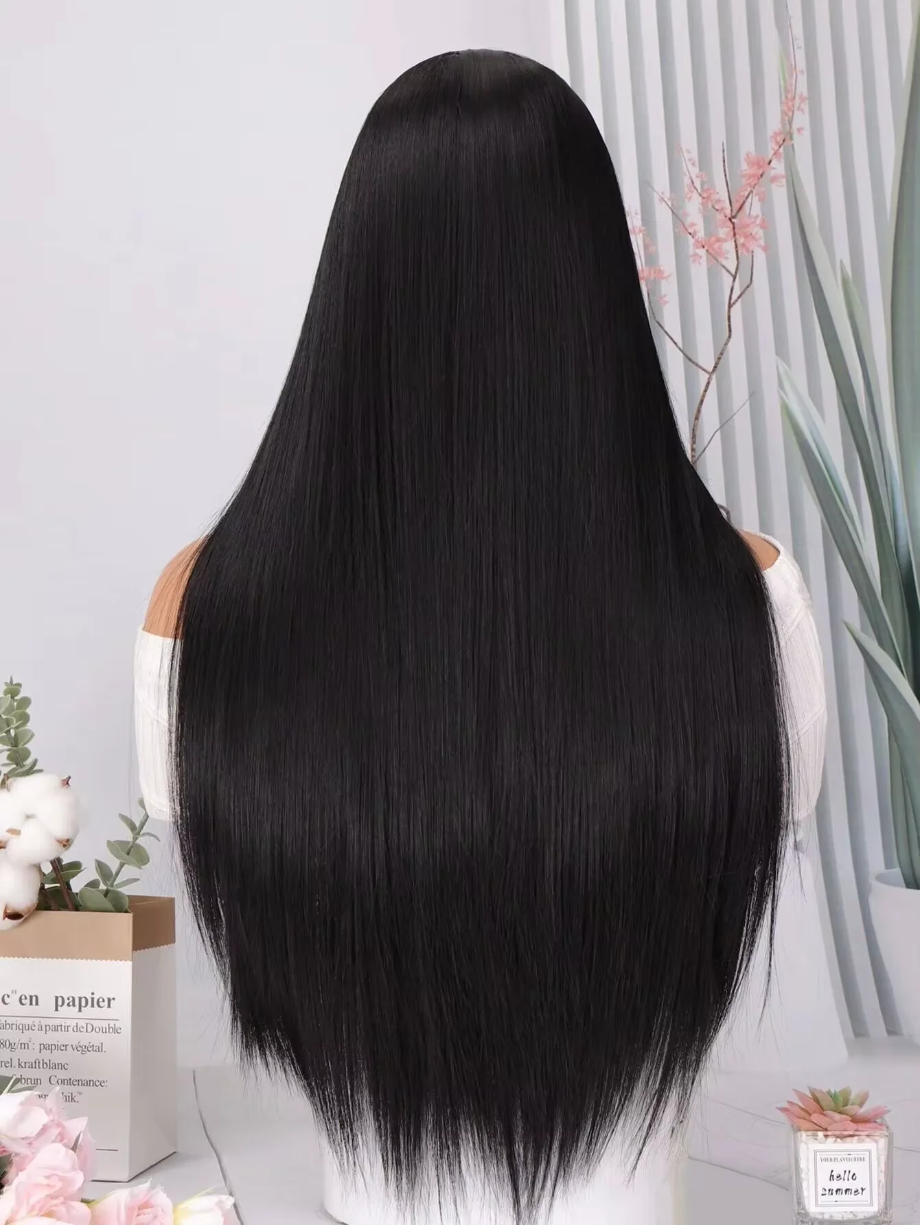 Pelucas de cabello liso de hueso para mujer, extensiones de cabello Natural de salón, fibras falsas, cabello sintético súper largo, 34 pulgadas, diario