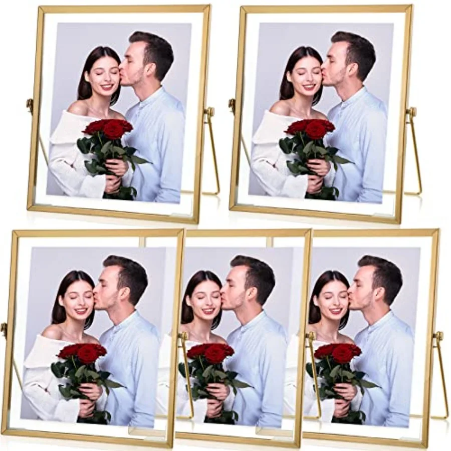 

5 Pack 8''x10'' Gold Floating Frames Metal Glass Floating Picture Photo Frames Vertical Tabletop Display for Wedding Valentine