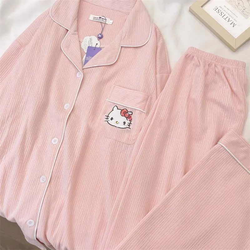 

Пижама Sanrio с помпоном Hello Kitty пурин кавайная аниме домашняя пижама осенний костюм с длинными рукавами и брюками студенческие подарки на день рождения