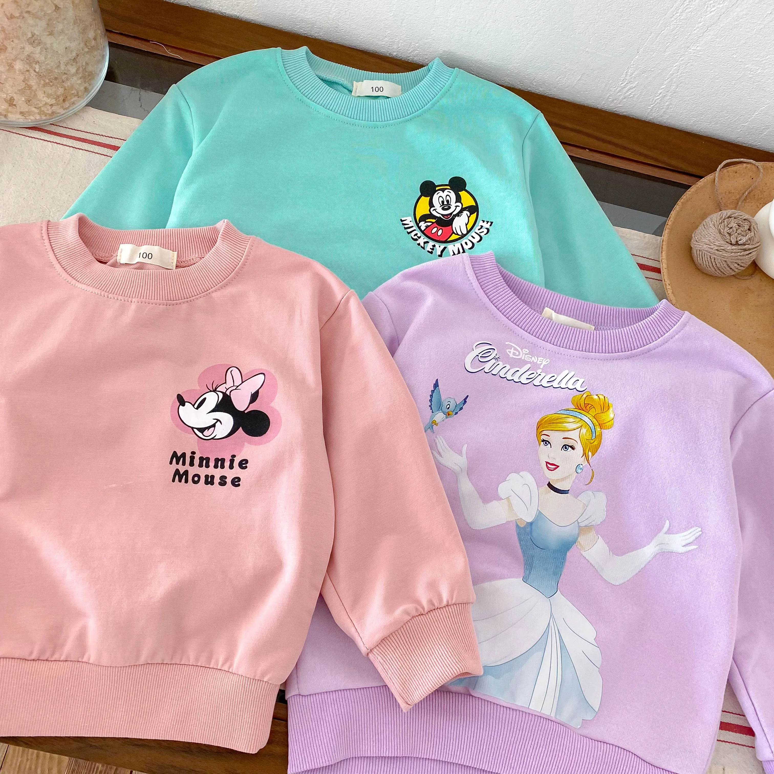 Cartoon Minnie Cute Baby Girls Sweatshirt Autumn Clothing Loose Casual Round Collar Pullover Tops Disney Children Hoodie 6m-6y