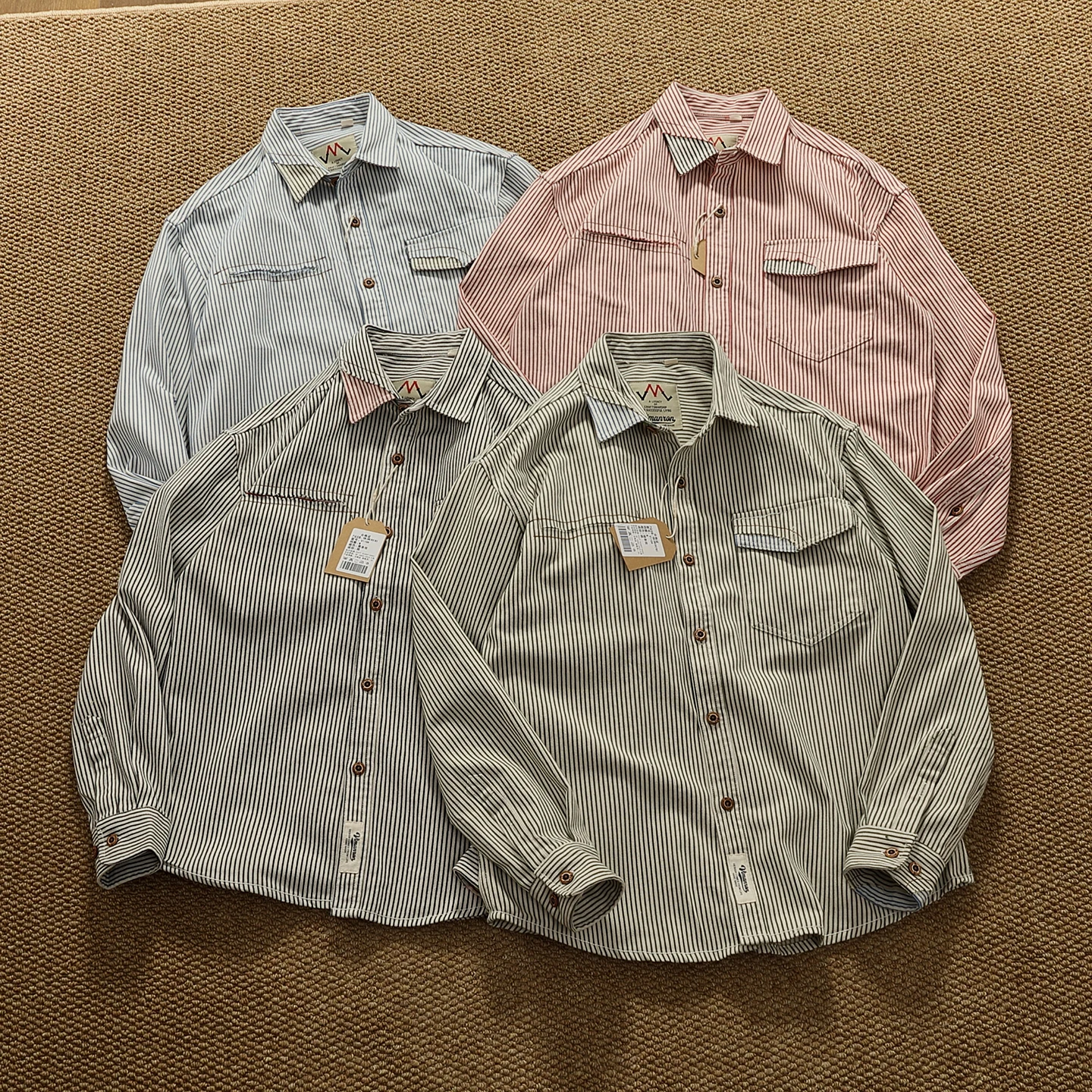 

Джинсовая рубашка в полоску в стиле ретро, мужская осенне-зимняя утолщенная стильная специальная рваная рабочая рубашка контрастного цвета, куртка