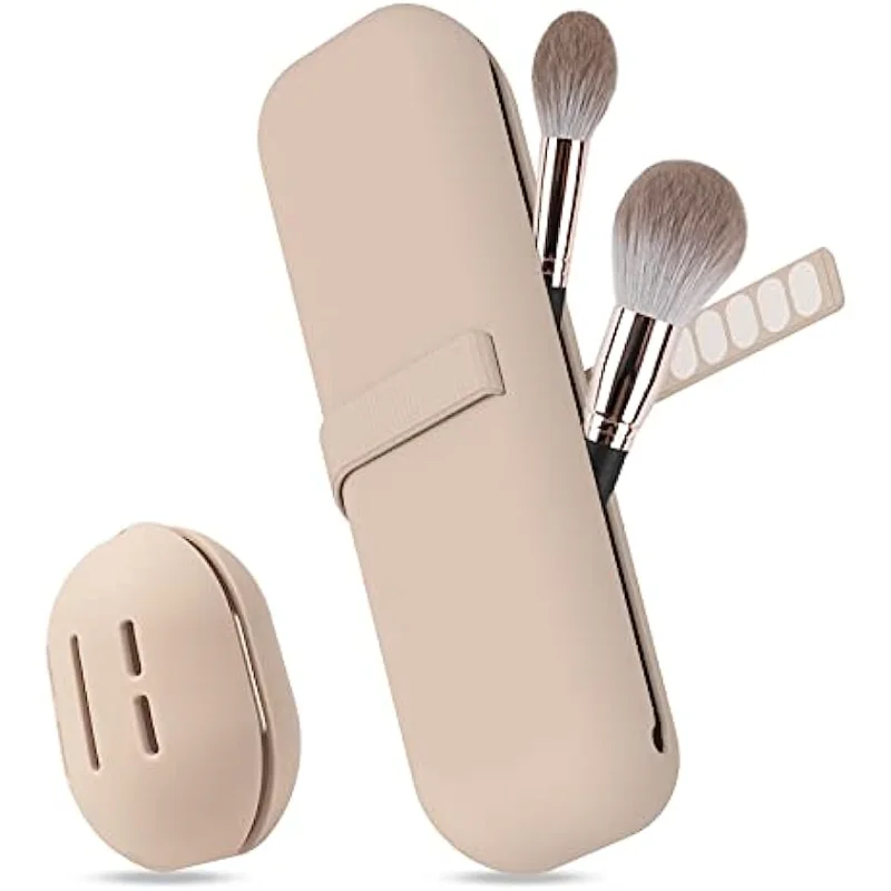 Travel Makeup Brush Holder, Silicone Cosmetic Brushes Bag Makeup Sponge Case Portable Waterproof Makeup Tools for Women Girls