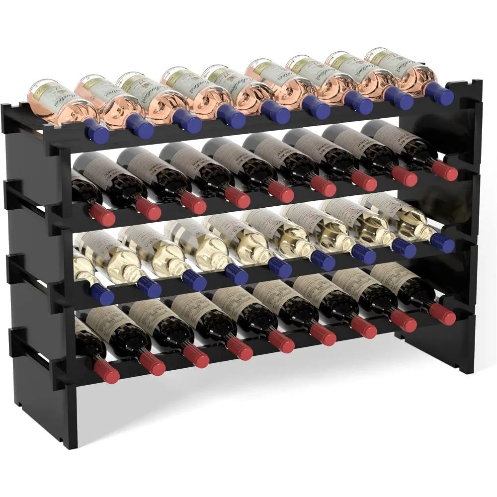 Rack Freestanding Floor-4 Tiers Stackable Wine Rack 36 Bottle Bottle HolderBamboo Wine Holder Wine Storage for Kitchen