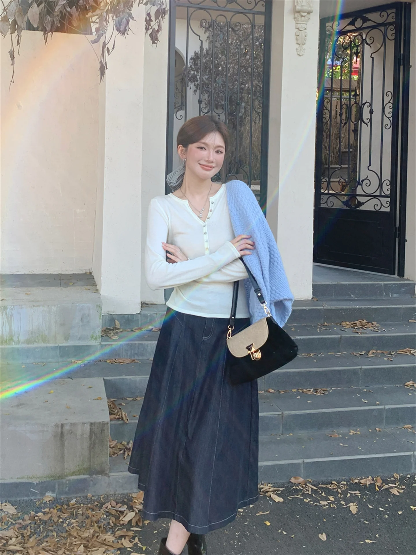 

Slim Fit Knitted Long Sve Base irt Women's Inner Wear Top Cheese Initial Dr Korean Sle Soft Polyester Blend