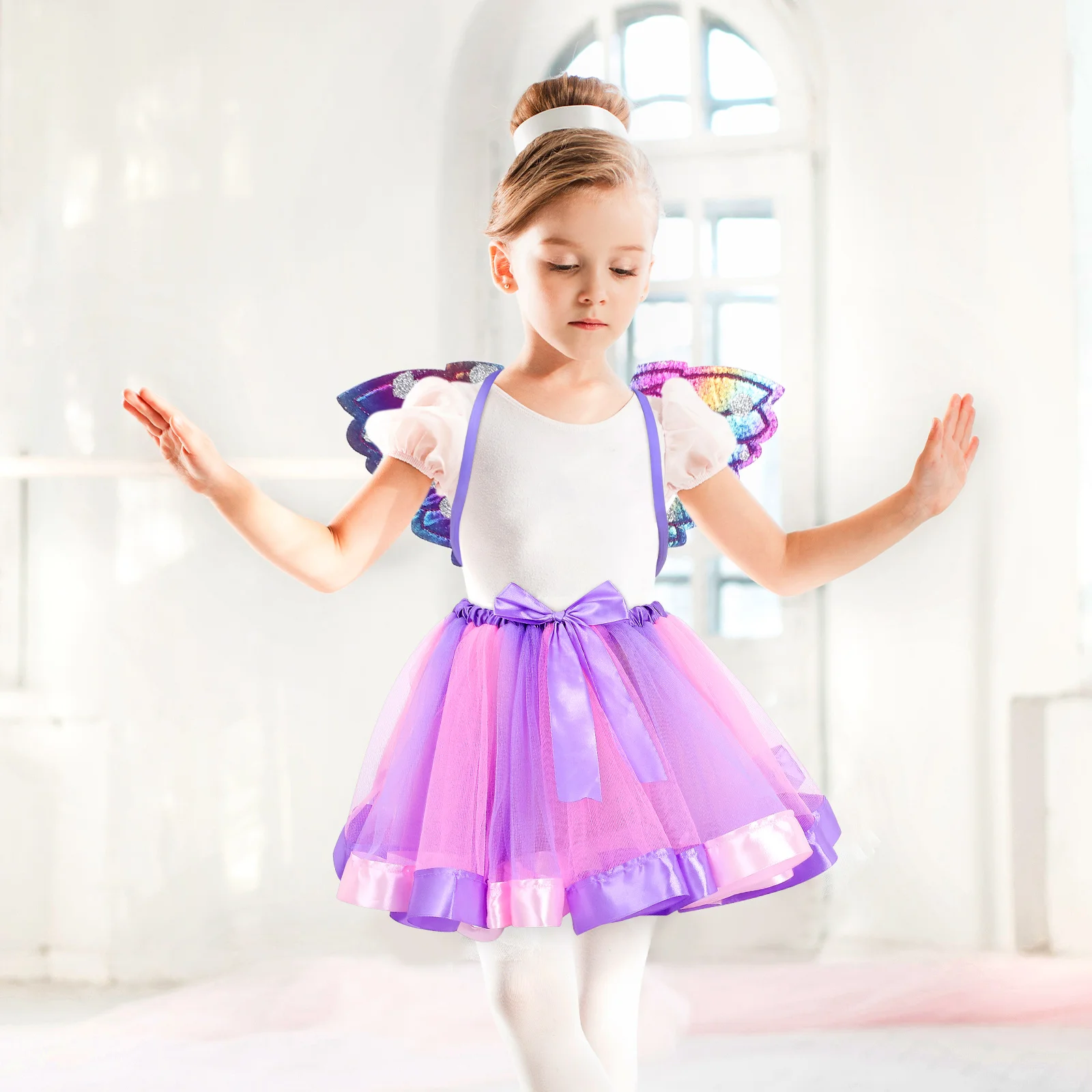 

1 set Butterfly Wings Set Fairy Tutu Costume for Fairy Wings Girls Toddlers Soft Material Dress Up Role Play Party Dance