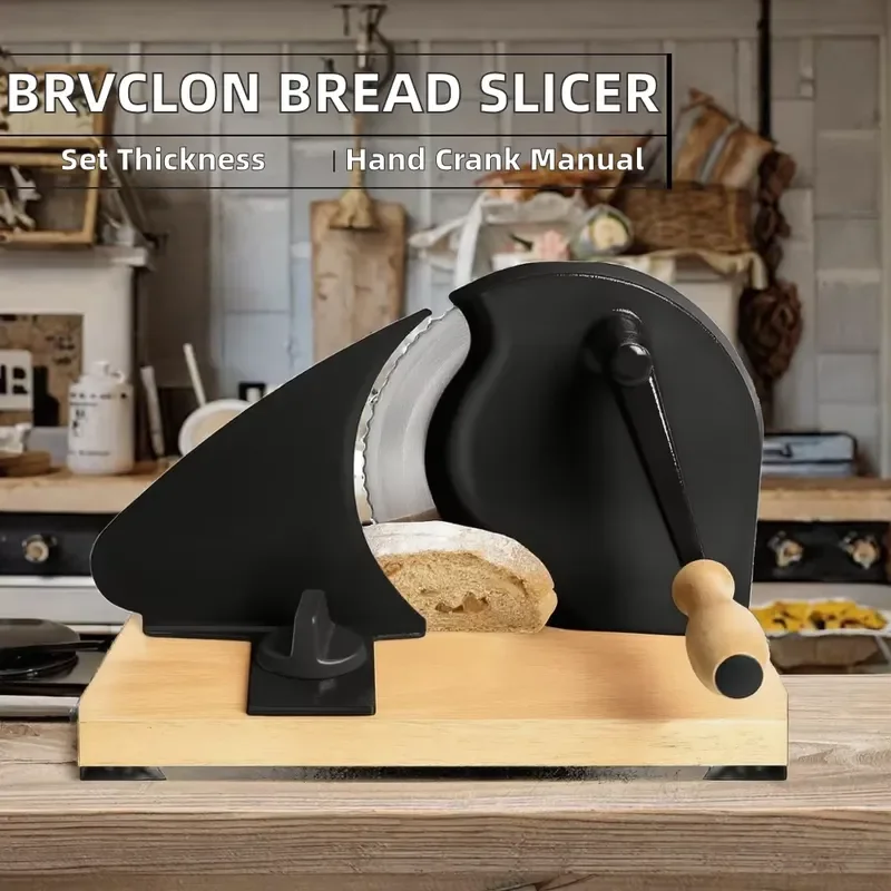 Household solid wood base Sharp stainless steel blade Manual bread slicer with hand handle bread cutter