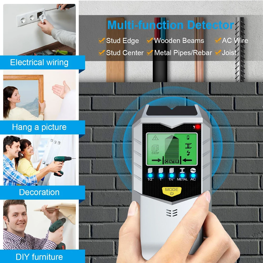 5 In 1 Electronic Wall Detector Finders Multifunctional Handheld Metal Detector Stud Wood Finder Electronic Measuring Instrument