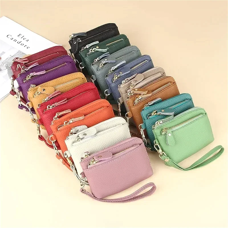 Ladies Wallet Luxury High Quality Short Vintage Purse Multi-card Coin Wallets Genuine Leather Women Zipper Keychain Hasp Purses