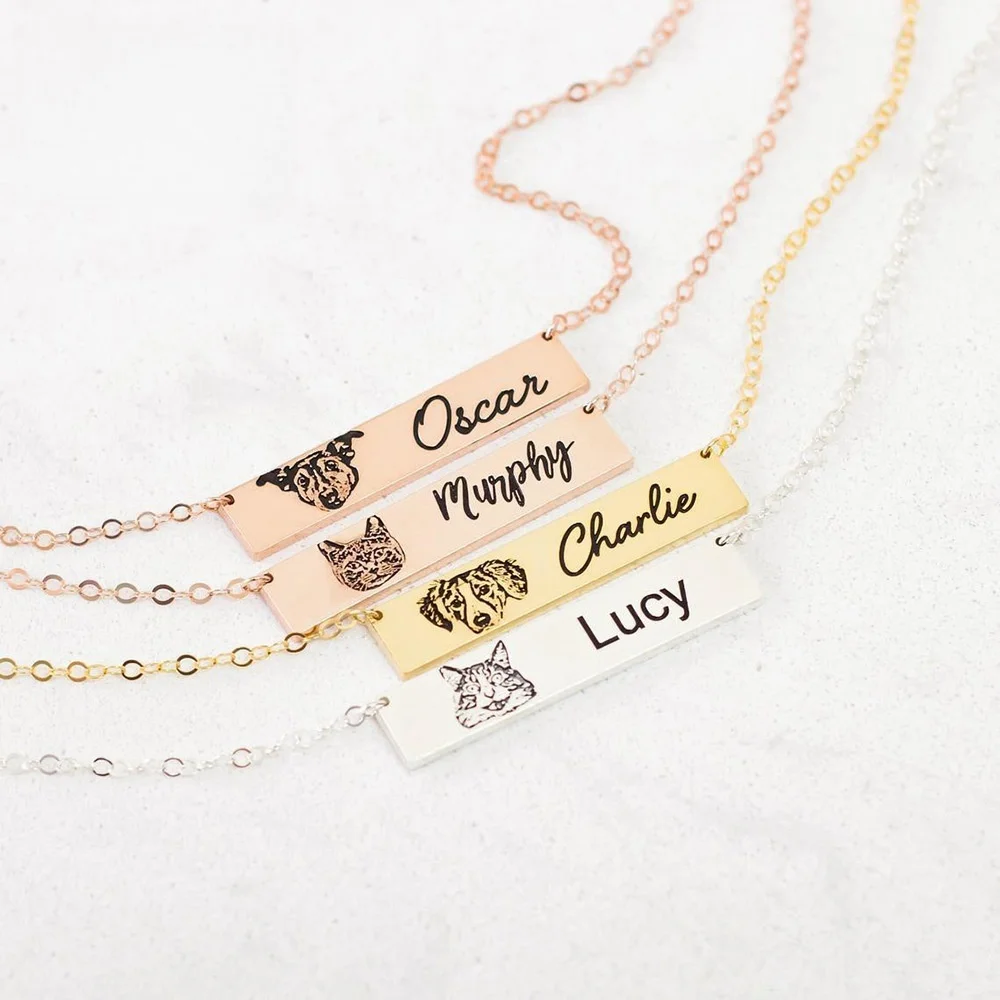 Customize Pet sketch horizontal card necklace DIY Personality Name Pet Necklace Stainless Steel Holiday Gift Manufacturer