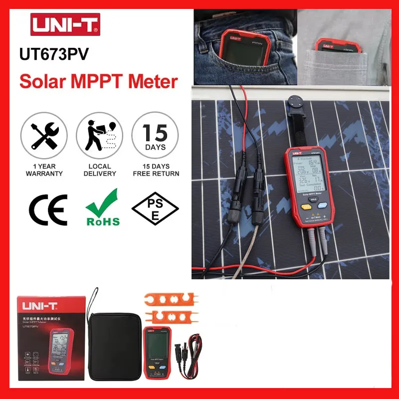 

UNI-T UT673PV Solar MPPT Meter Photovoltaic Panel Tracker Tester Maximum Power Tester Pmax Vmp Lmp Voc Lsc PV Multimeter