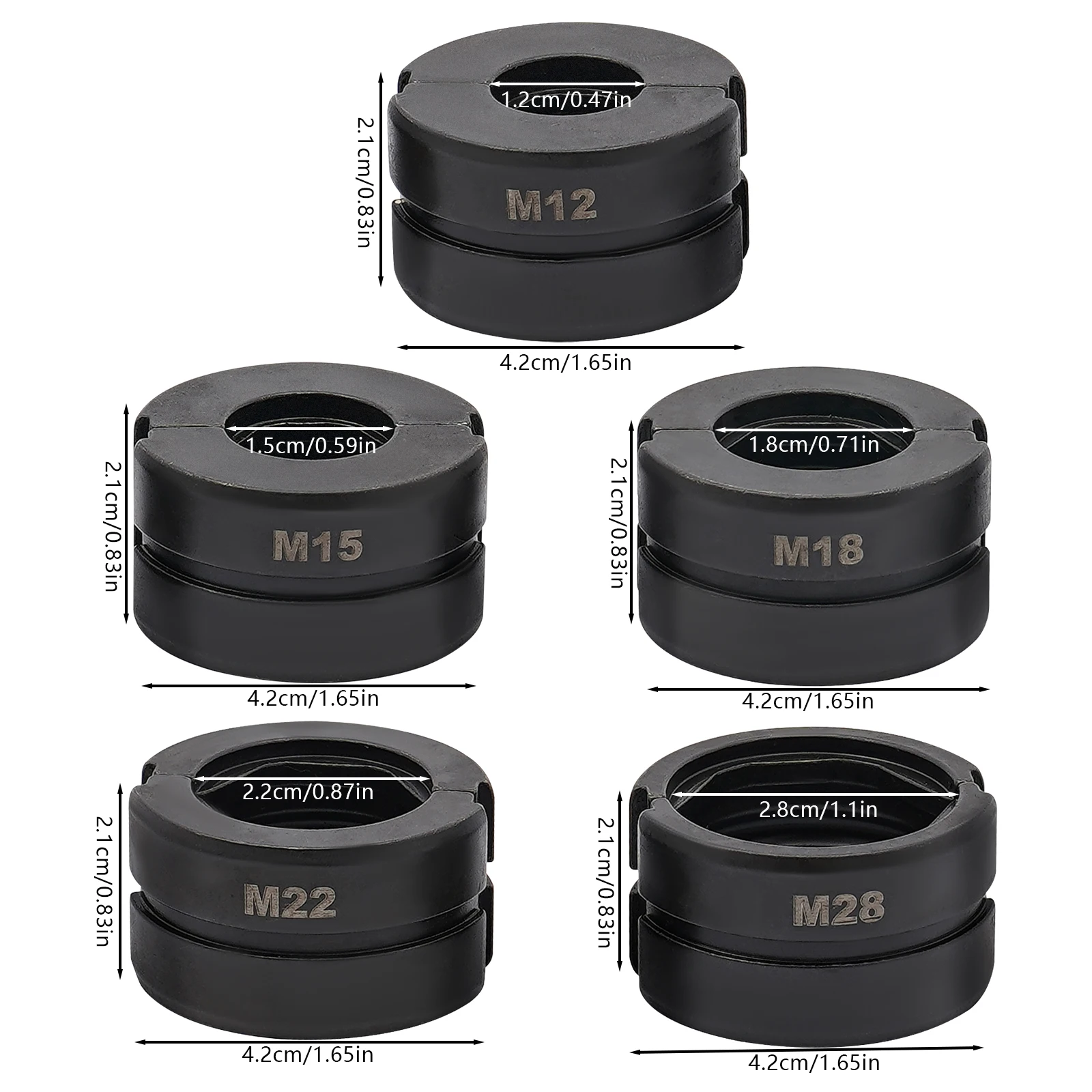 M12, M15, M18, M22, M28 Crimpwerkzeug-Set für Kupferrohre, 5-teiliges M-Typ Pressfitting-Set für Crimpzangen, Legierungsstahl 40Cr (41Cr4) Presswerkzeug-Kit